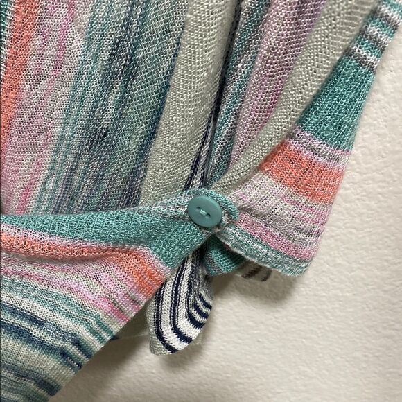 NIC+ZOE Petite Large 4-Way Cardigan Striped Linen Blend Pastel Knit Top - Picture 7 of 15